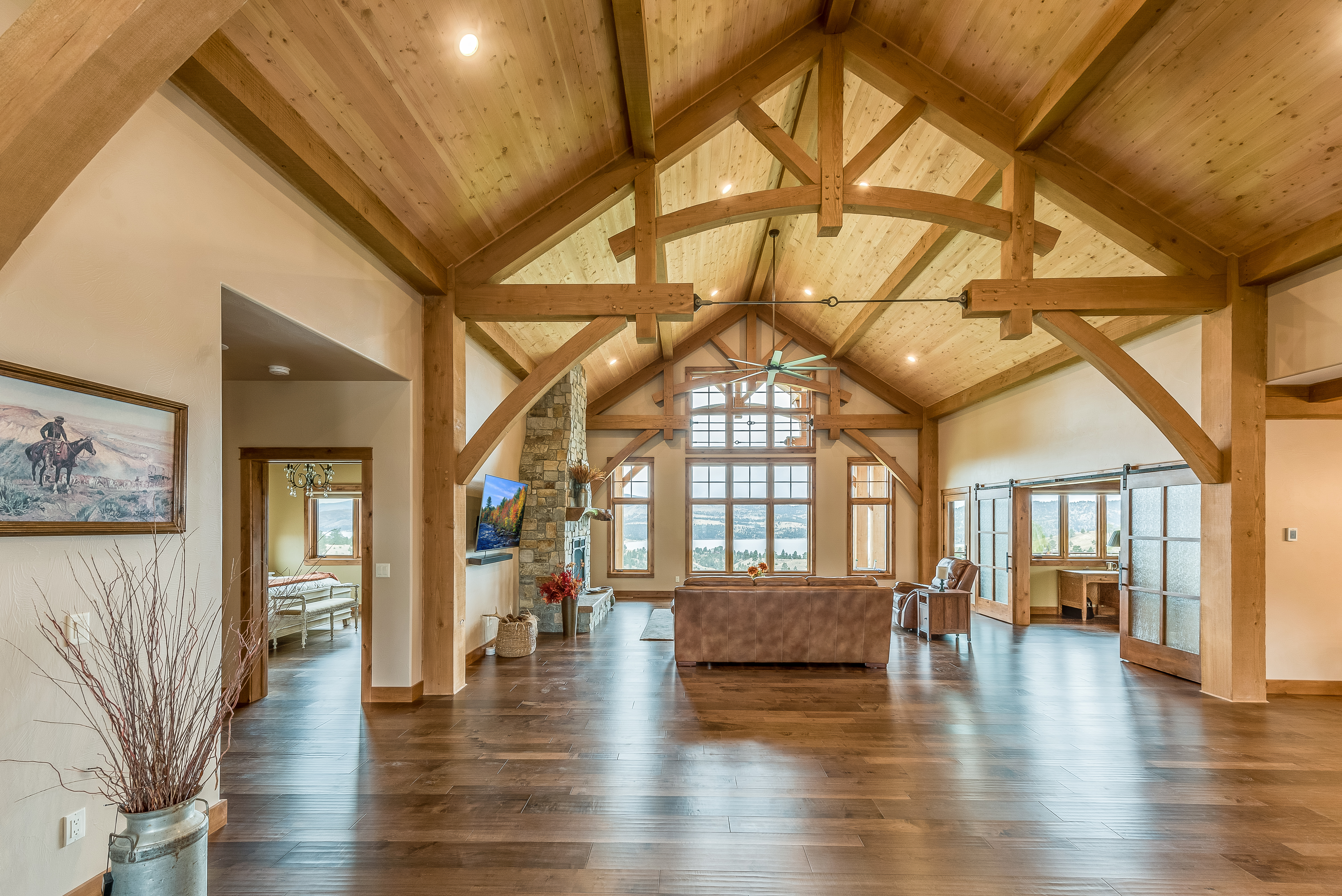 wood paneling in a timber frame home